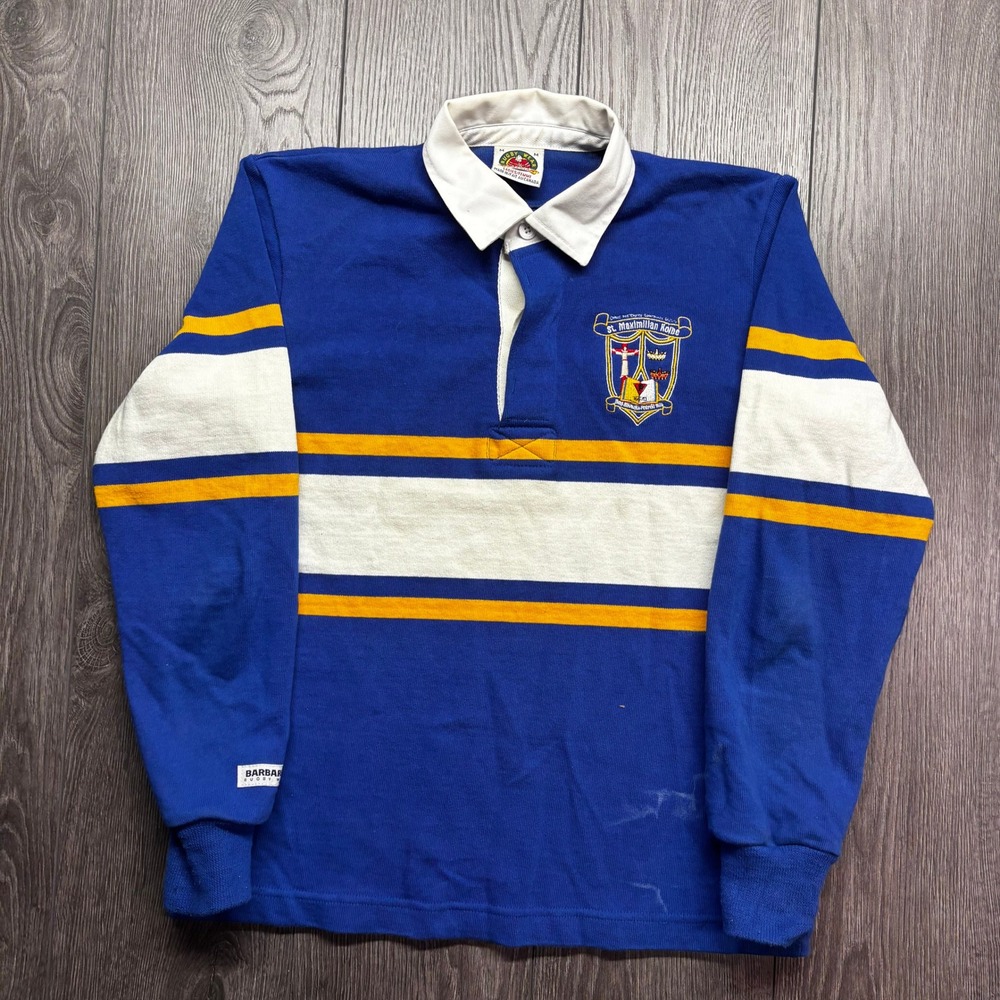 Barbarian Rugby Wear Womens Blue Striped St Maximilian Kolbe Rugby Shirt Size M